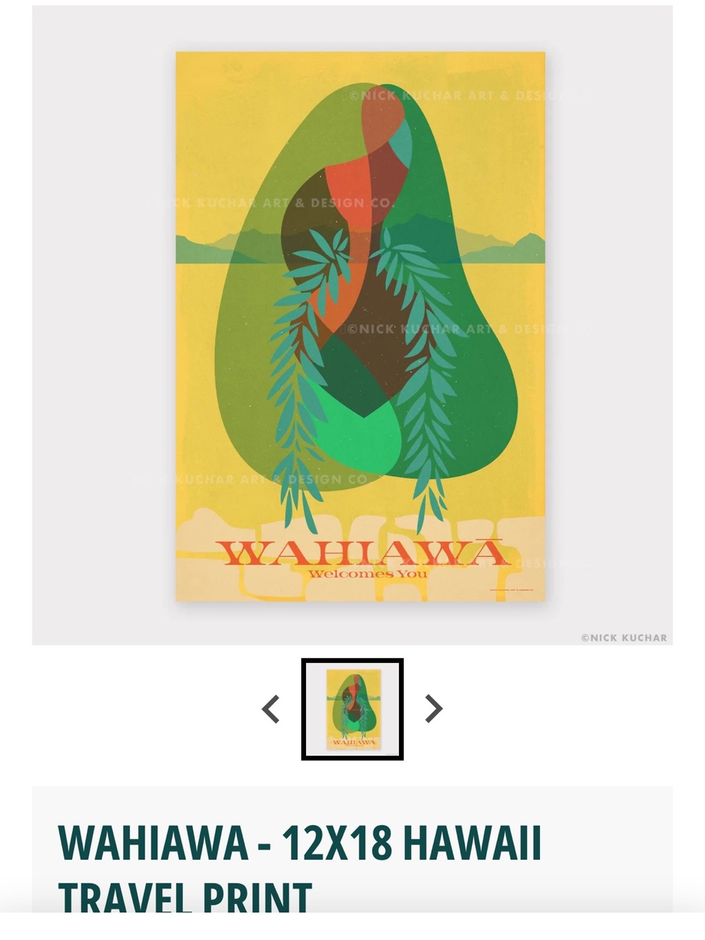 Nick Kuchar Wahiawa Hawaii Travel Art Print - Yellow & Green — FRAMED